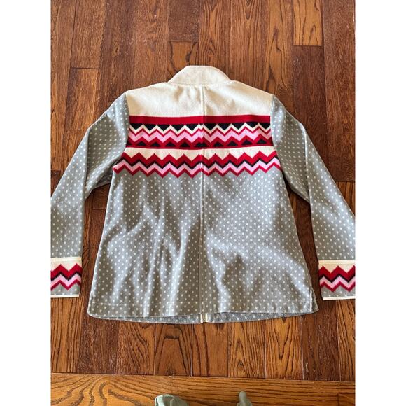 Talbots Jacket Womens Petite Large Polka Dot Chevron Fleece Zip Up Soft Sweater - Picture 4 of 10